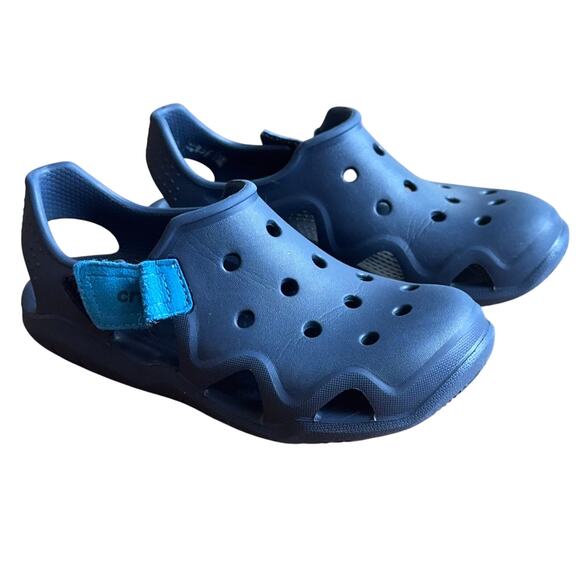 Crocs Kids Swiftwater Wave Clog Navy Blue Slip-On Sandals Size J2 Youth Comfort - Picture 1 of 8